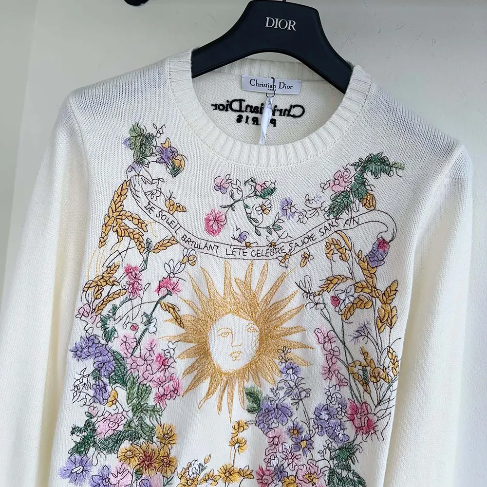 Dior Women Embroidered Sweater White Cashmere Knit with Multicolor Dior 4 Saisons Été Motif - image 4