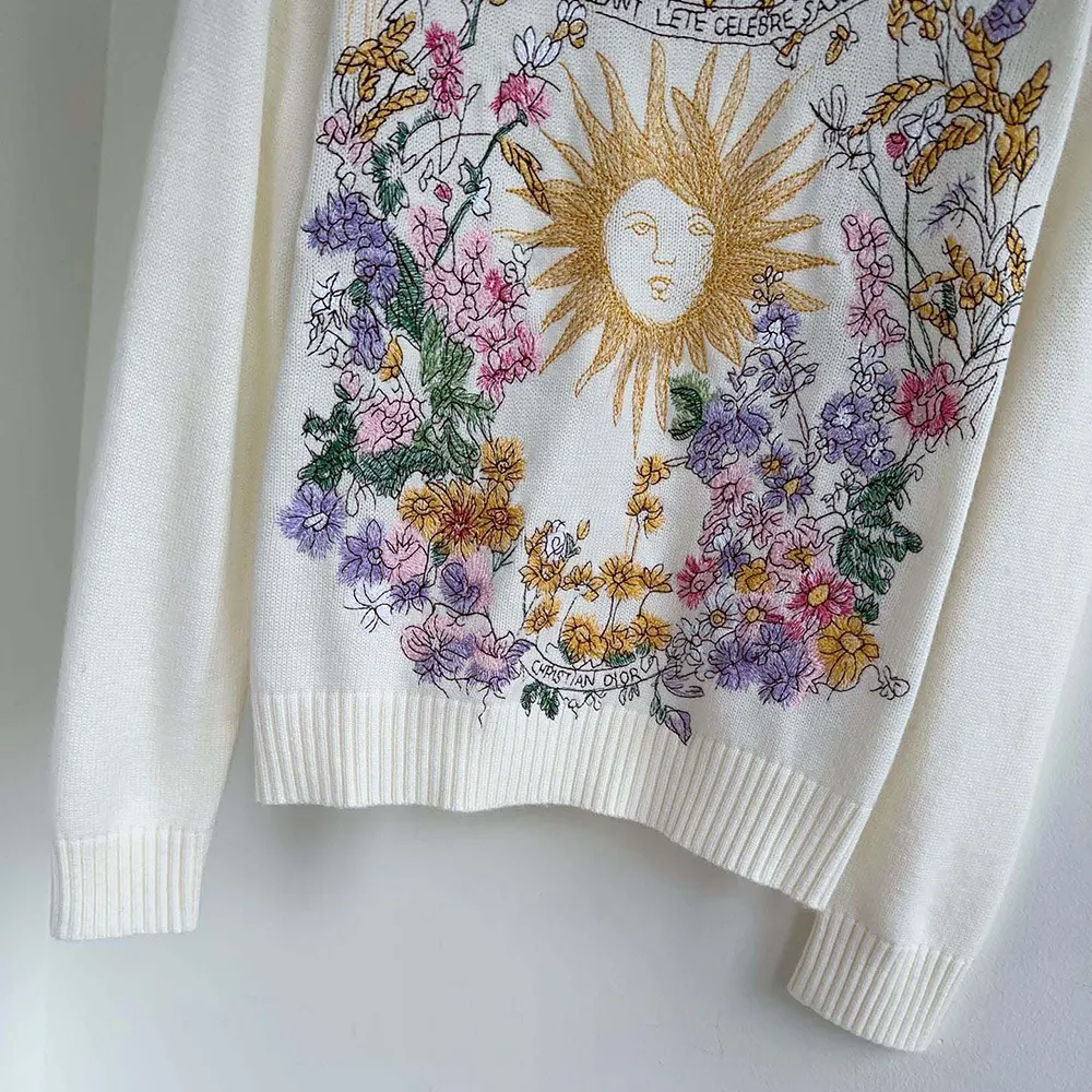 Dior Women Embroidered Sweater White Cashmere Knit with Multicolor Dior 4 Saisons Été Motif - image 5