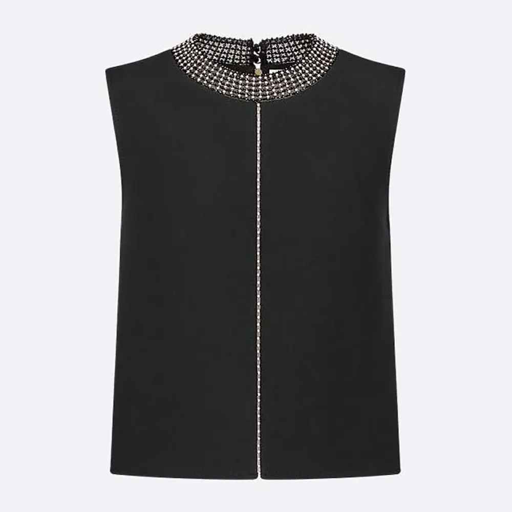 Front view of Dior Women Embroidered Top Black Wool and Silk