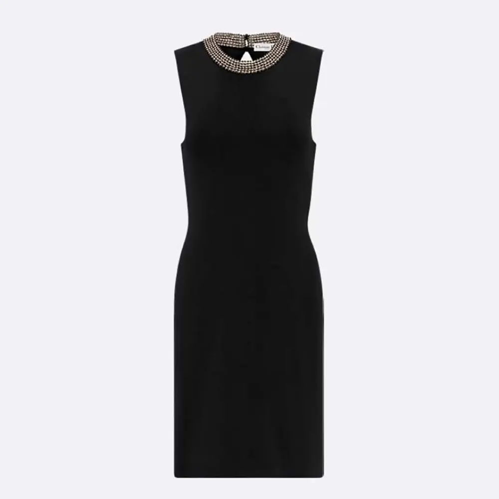 Front view of Dior Women Embroidered Tunic Black Silk Ribbed Knit
