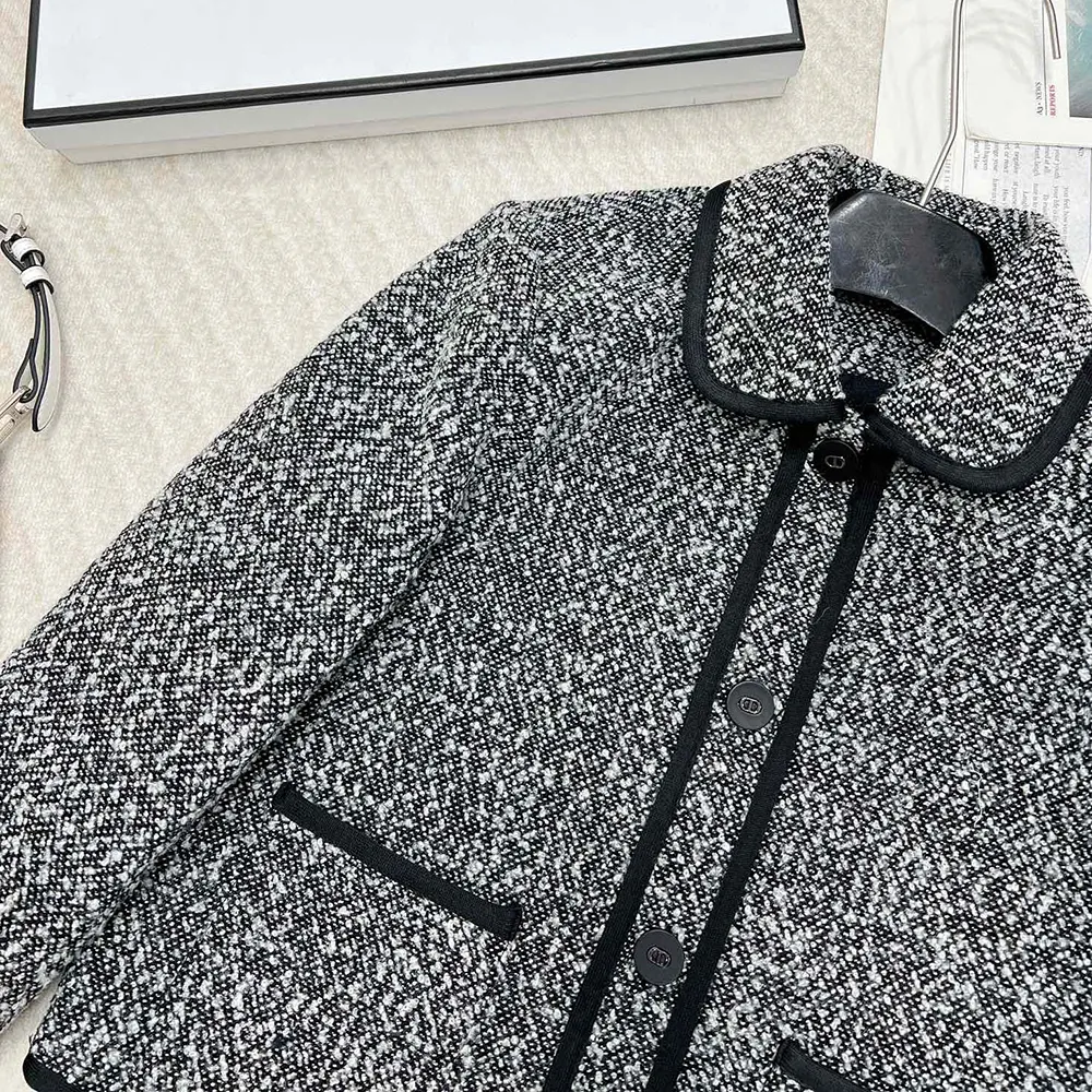 Dior Women Jacket Black Wool-Blend Heathered Textured Knit - image 6