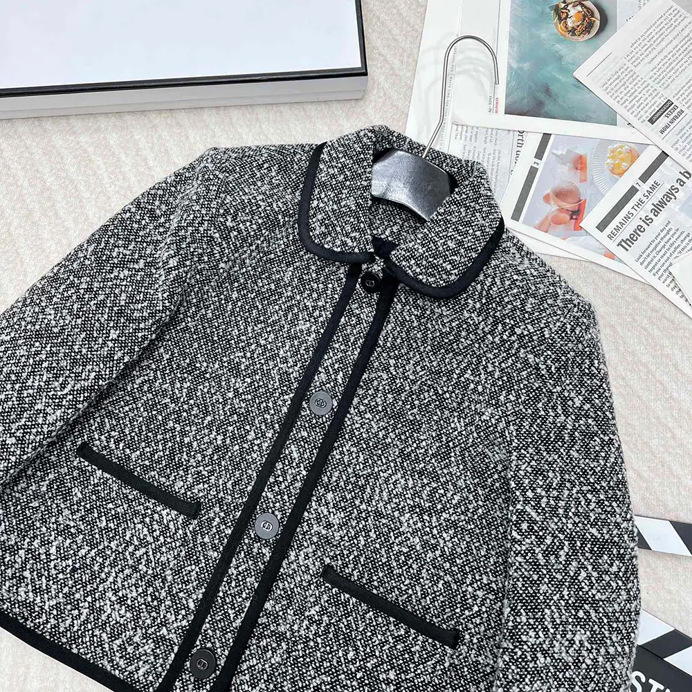 Dior Women Jacket Black Wool-Blend Heathered Textured Knit - image 5