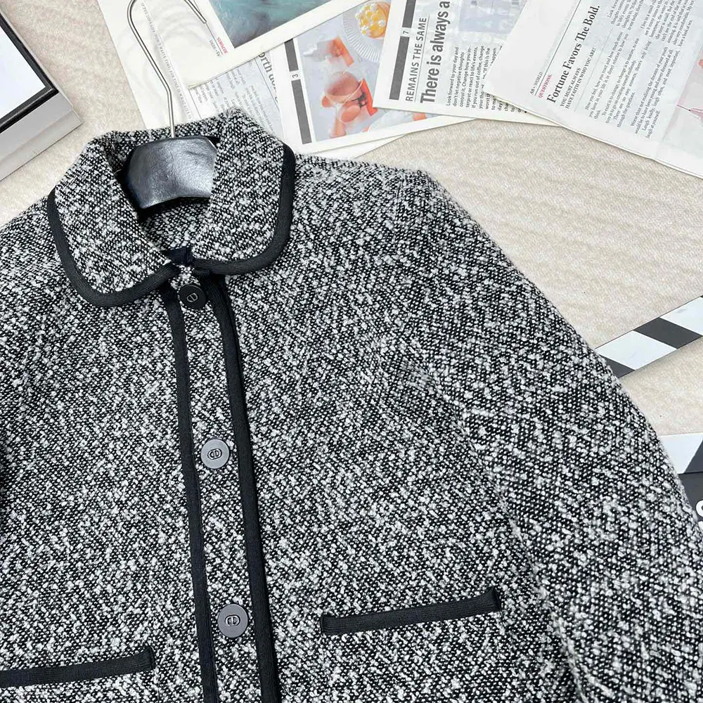 Dior Women Jacket Black Wool-Blend Heathered Textured Knit - image 7
