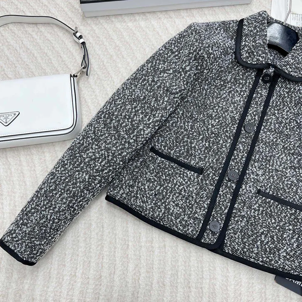 Dior Women Jacket Black Wool-Blend Heathered Textured Knit - image 9