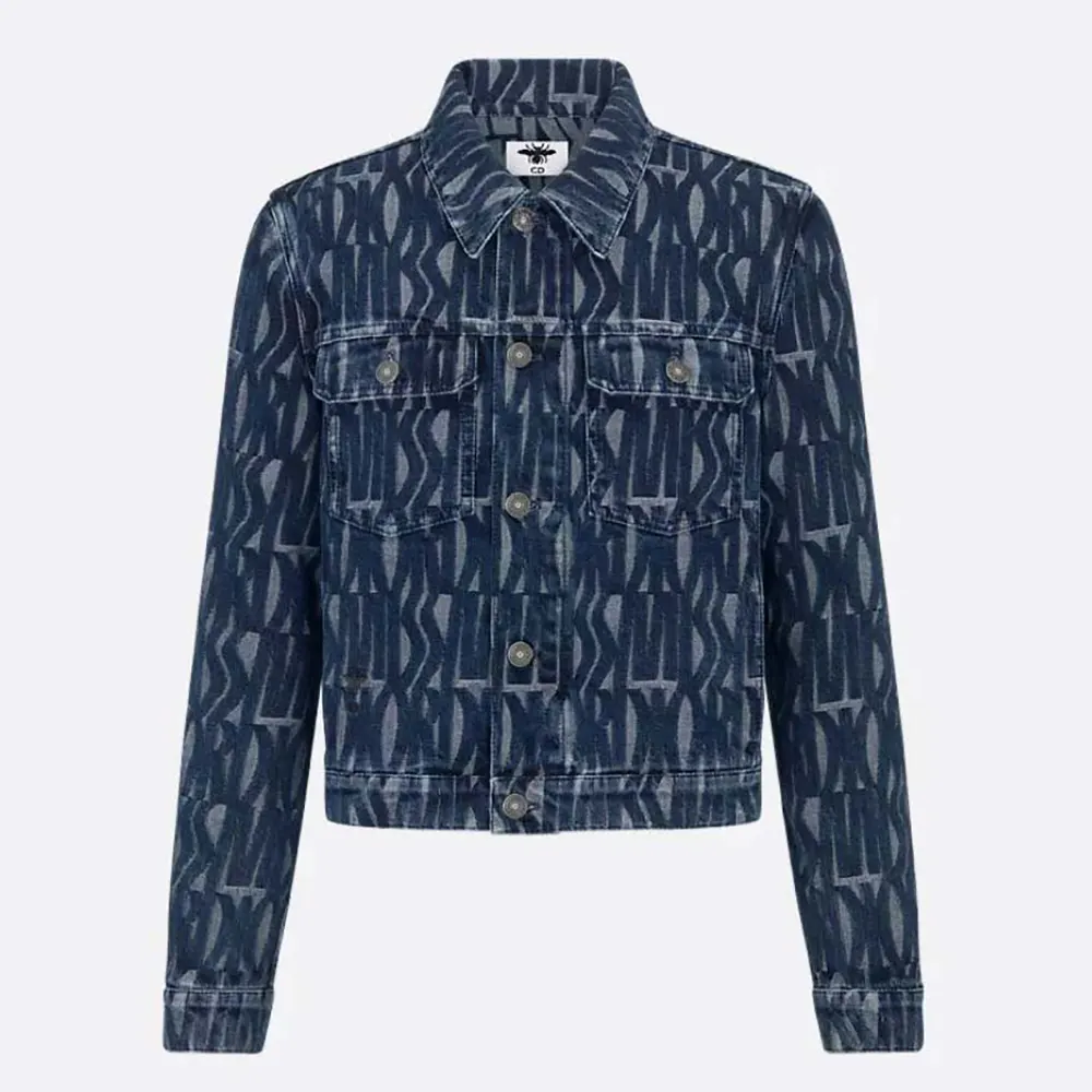 Front view of Dior Men Jacket Cotton Denim with Blue Miss Dior Allover Motif