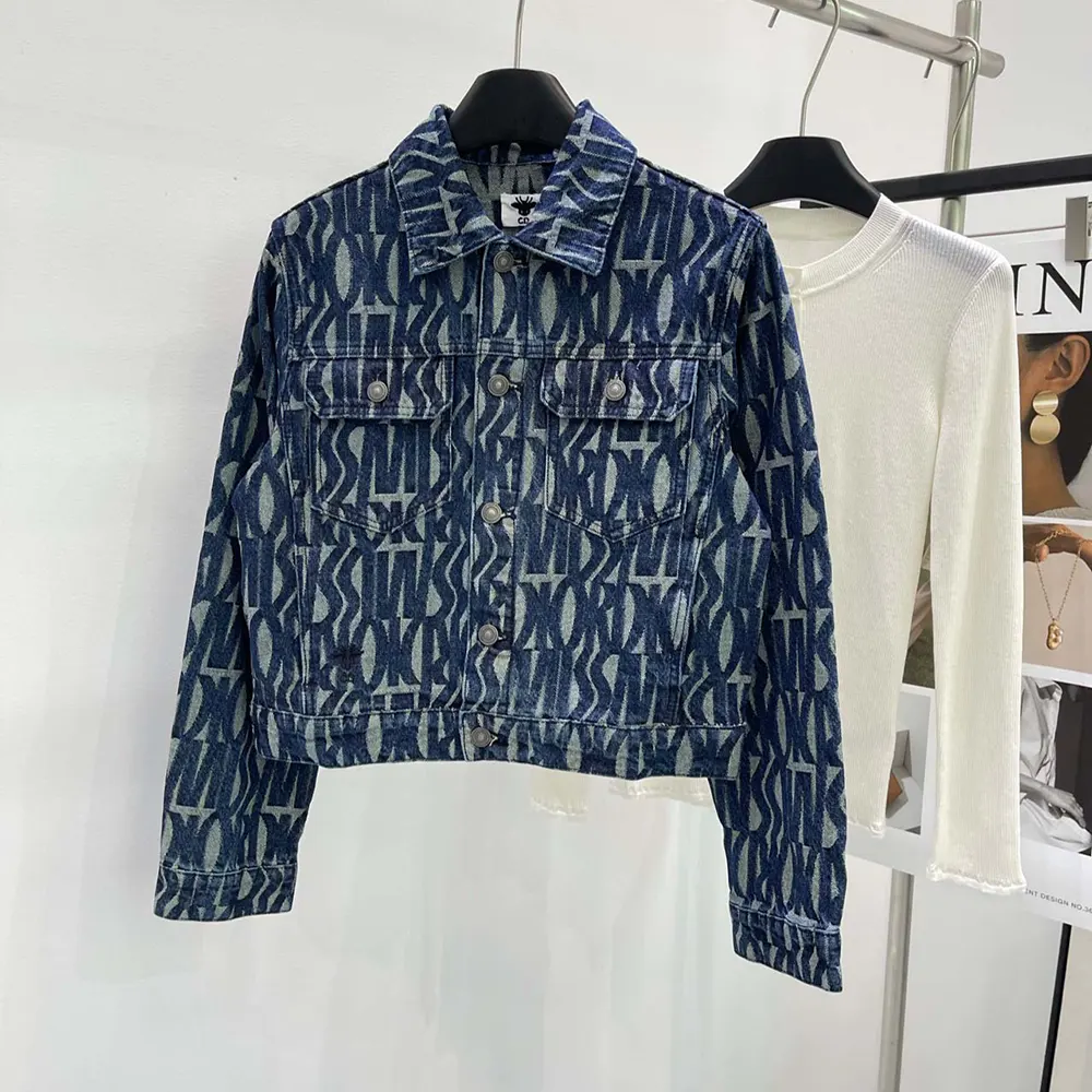 Close-up on blue Miss Dior allover motif on Dior Men Jacket Cotton Denim