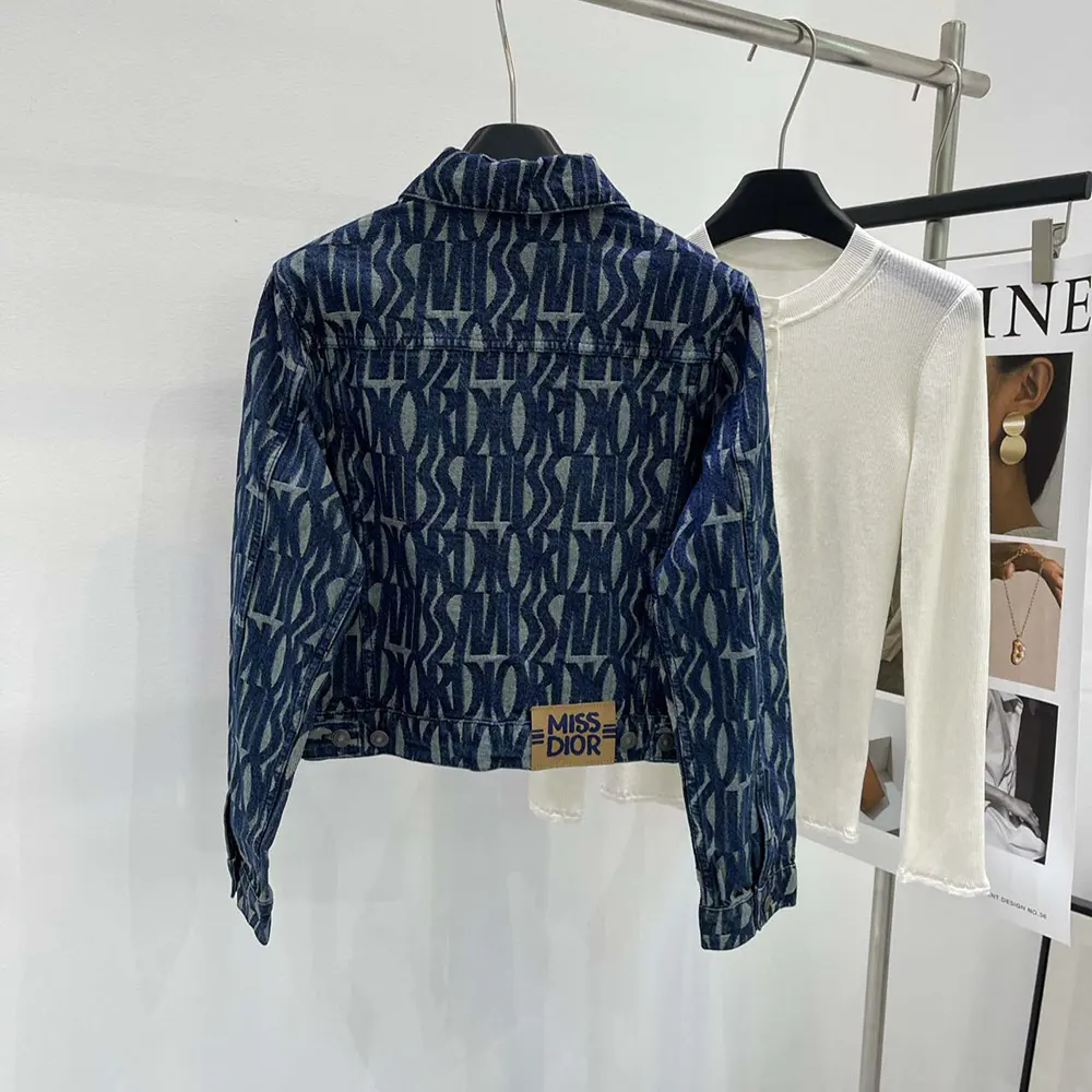 Side angle showing silhouette of Dior Men Jacket Cotton Denim with Blue Miss Dior Allover Motif