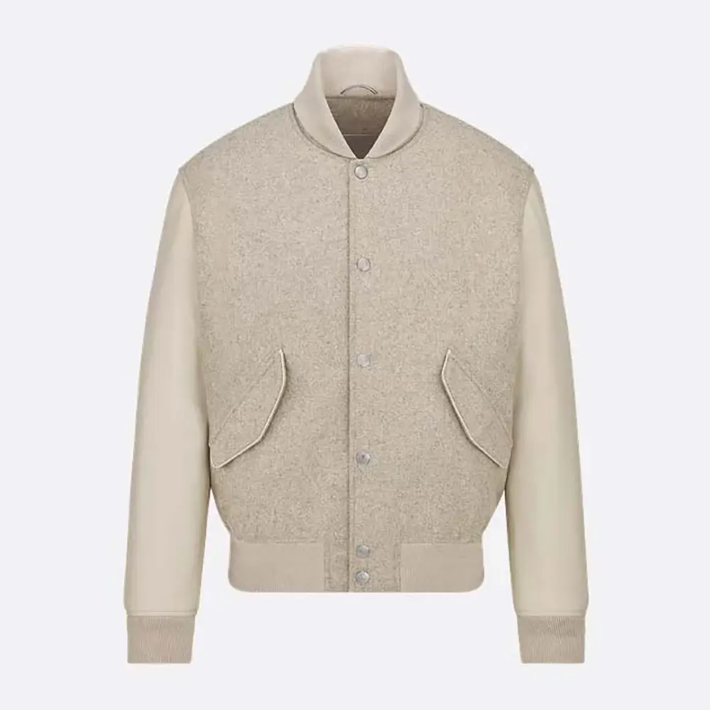 Front view of Dior Men Jacket Ecru Cowhide Leather in beige