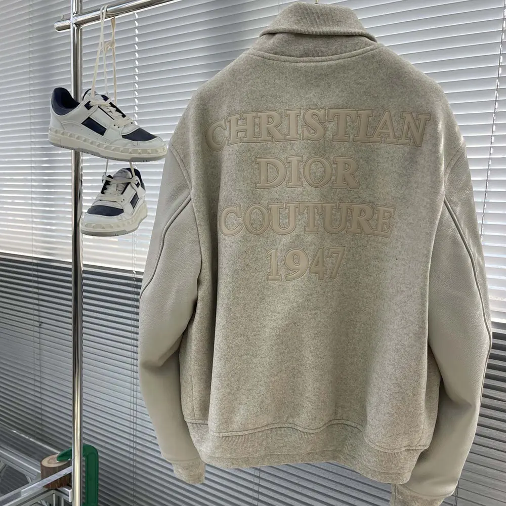 Side angle showing tailored fit of Dior Men Jacket Ecru Cowhide Leather
