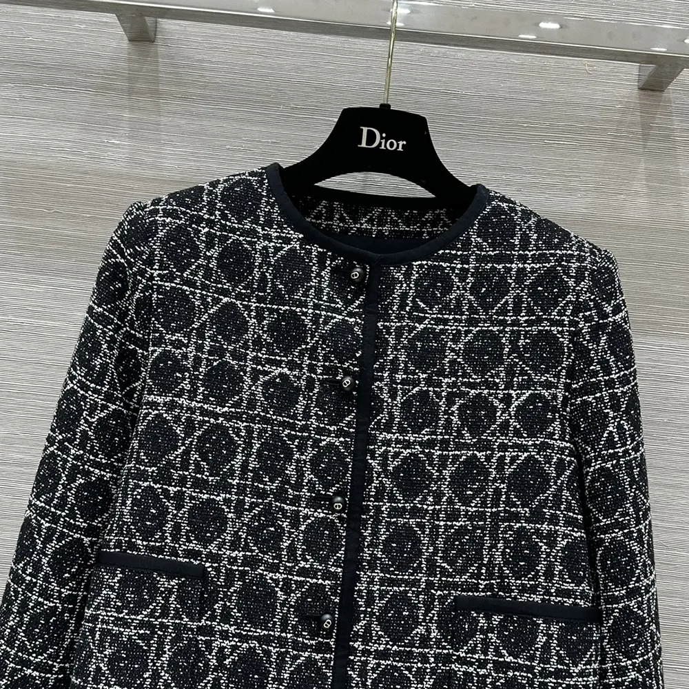 Dior Women Macrocannage Cropped Jacket Black and White Technical Cotton Tweed - image 6