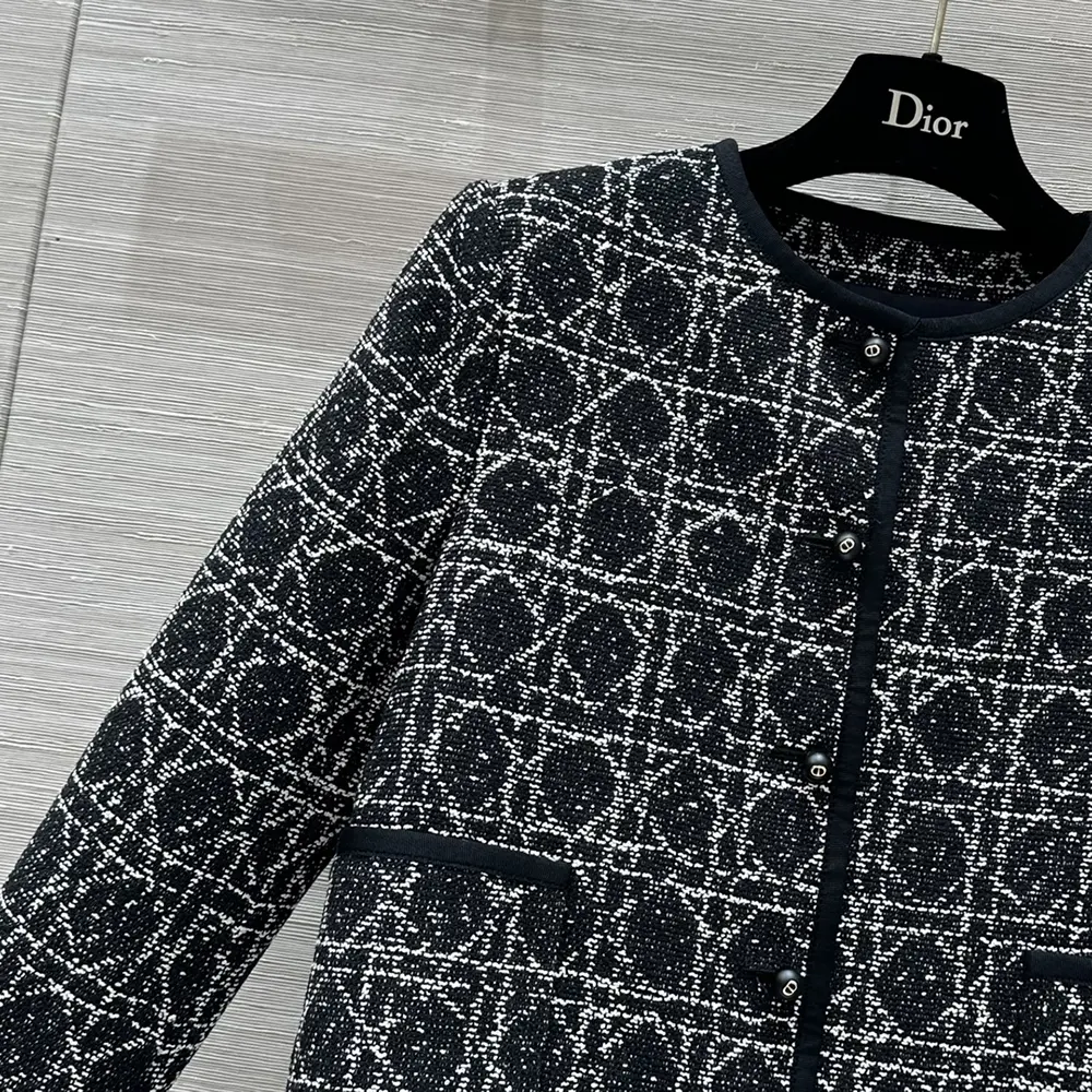 Dior Women Macrocannage Cropped Jacket Black and White Technical Cotton Tweed - image 5