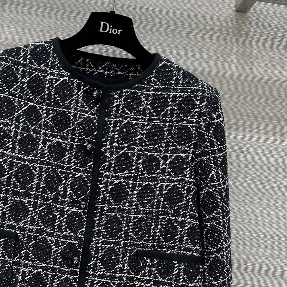 Dior Women Macrocannage Cropped Jacket Black and White Technical Cotton Tweed - image 7