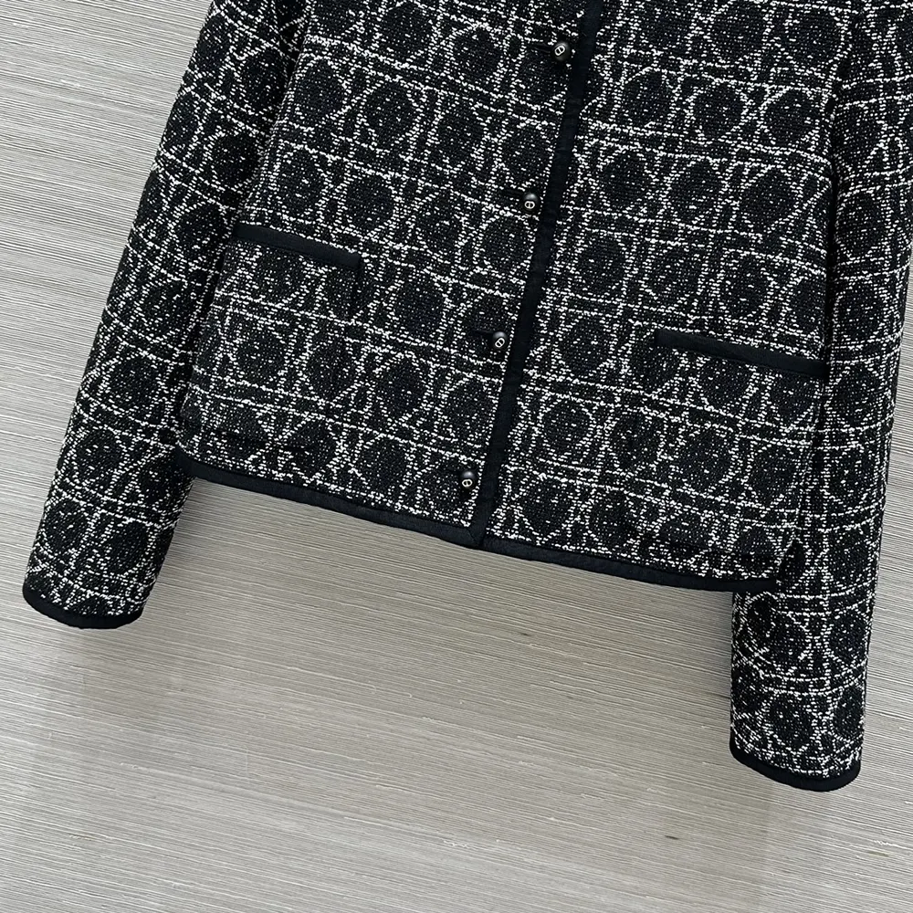 Dior Women Macrocannage Cropped Jacket Black and White Technical Cotton Tweed - image 8