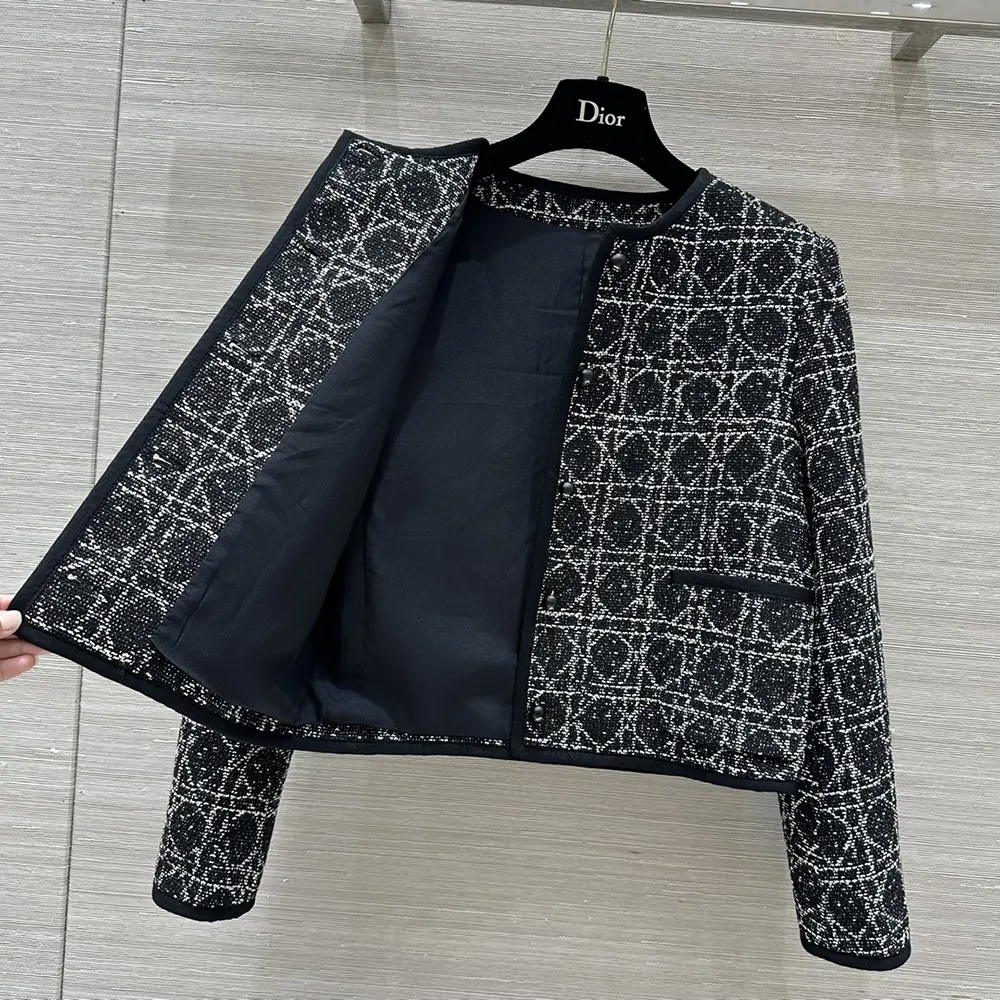 Dior Women Macrocannage Cropped Jacket Black and White Technical Cotton Tweed - image 4