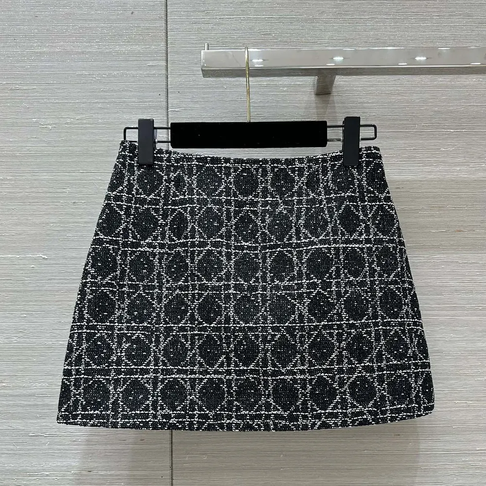 Back zipper and silhouette of Dior Women Macrocannage Miniskirt in monochrome
