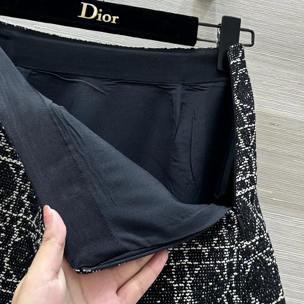 Dior Women Macrocannage Miniskirt Black and White Technical Cotton Tweed - image 9