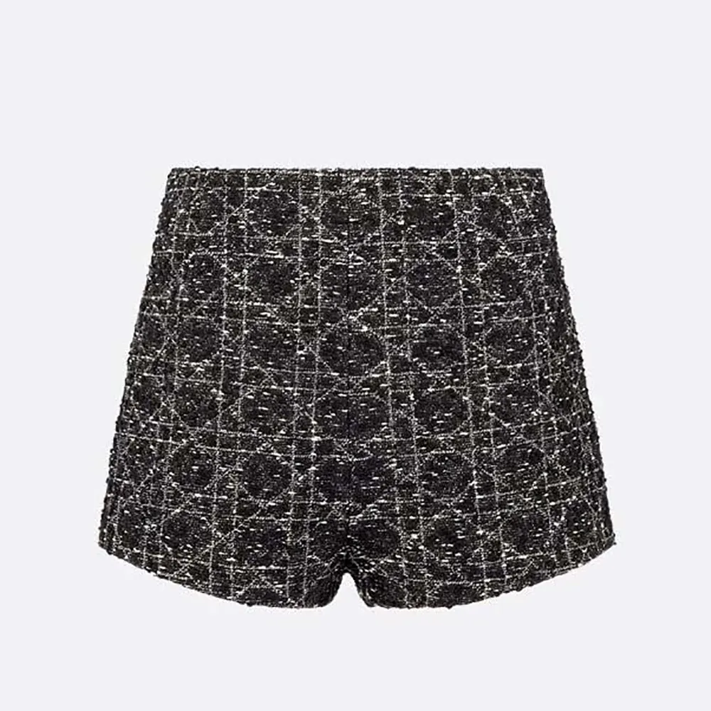 Front view of Dior Women Macrocannage Shorts Black and White Cotton Blend Tweed