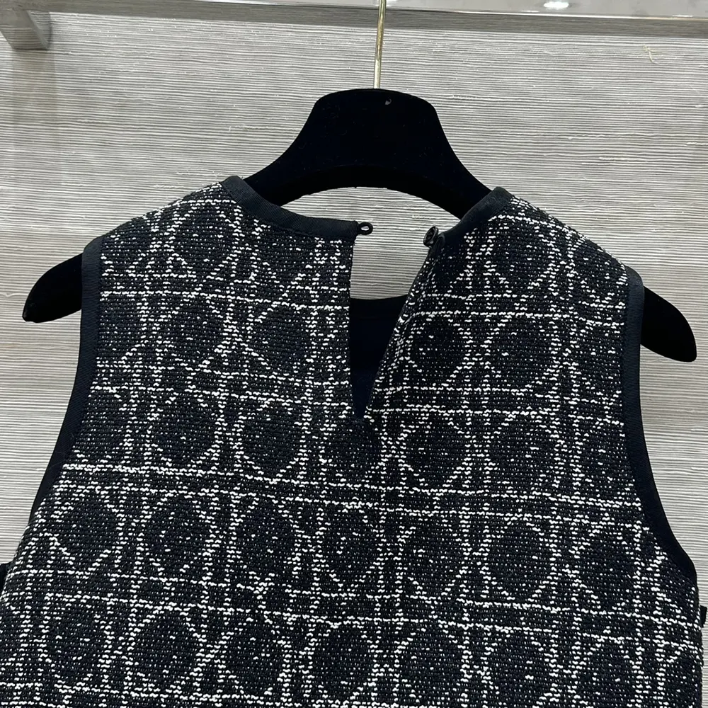 Dior Women Macrocannage Sleeveless Tunic Black and White Cotton Blend Tweed - image 6