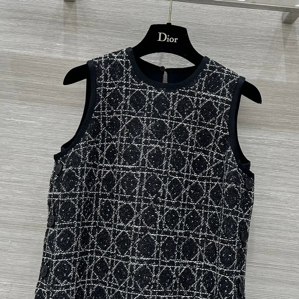 Dior Women Macrocannage Sleeveless Tunic Black and White Cotton Blend Tweed - image 4