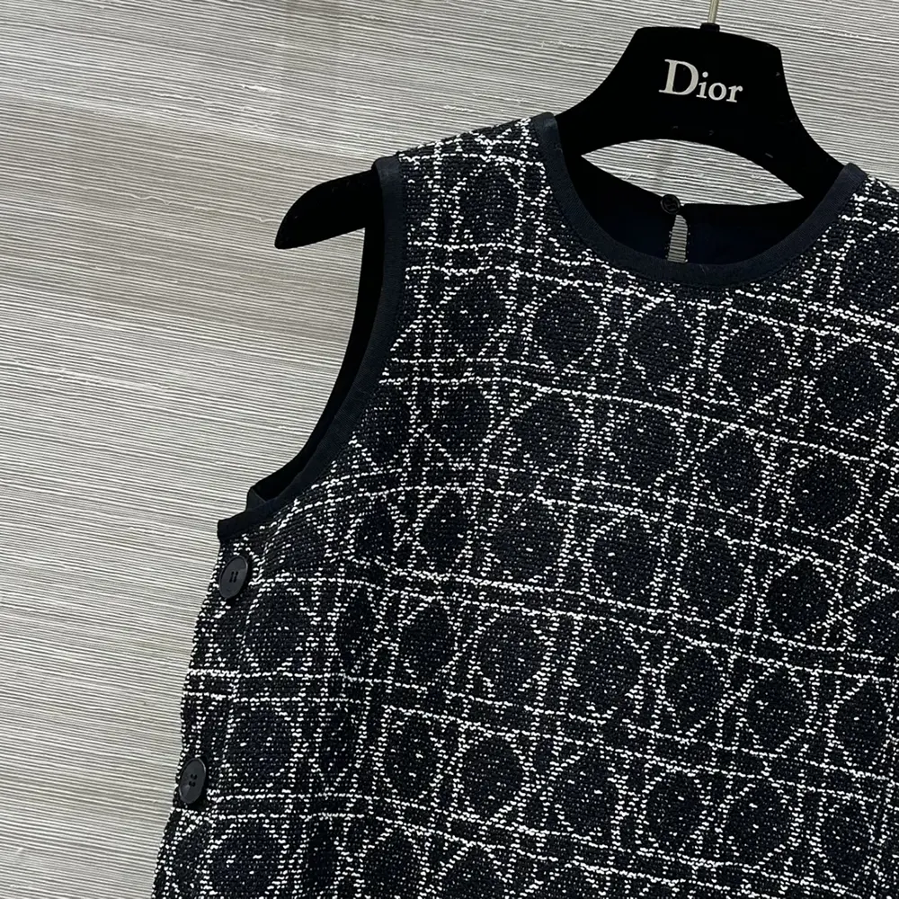 Dior Women Macrocannage Sleeveless Tunic Black and White Cotton Blend Tweed - image 5