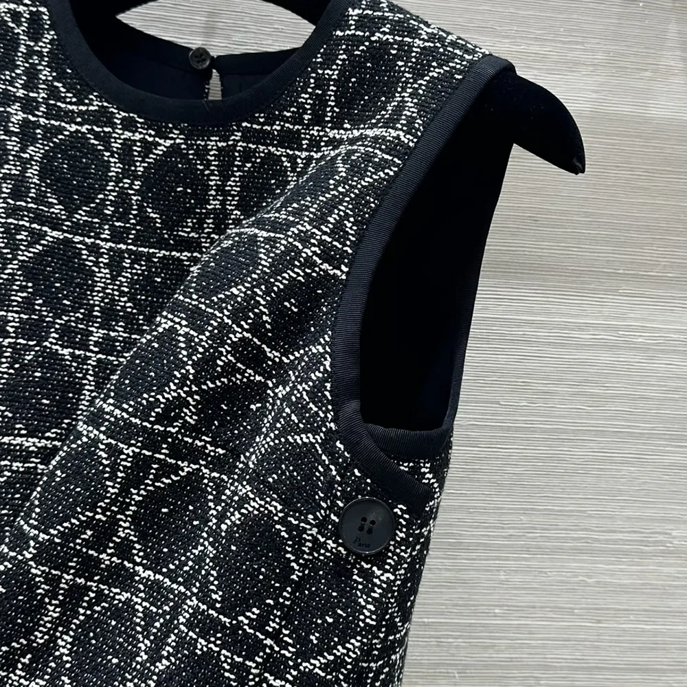 Dior Women Macrocannage Sleeveless Tunic Black and White Cotton Blend Tweed - image 7