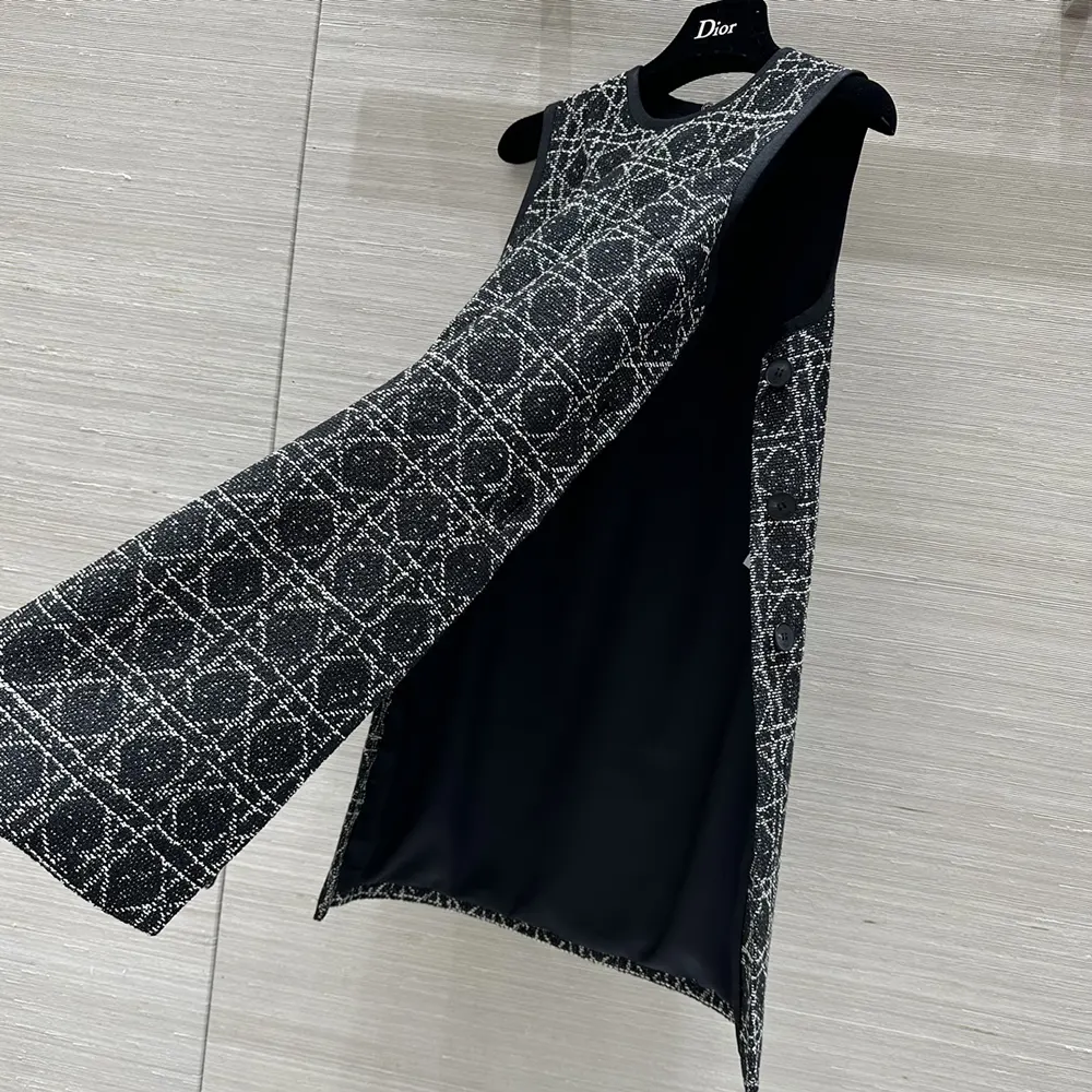 Dior Women Macrocannage Sleeveless Tunic Black and White Cotton Blend Tweed - image 8