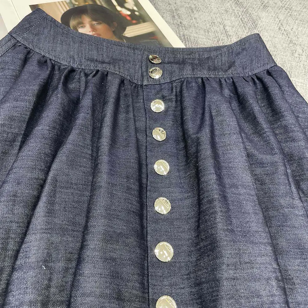 Dior Women Mid-Length Skirt with Snaps Deep Blue Cotton Denim - image 5