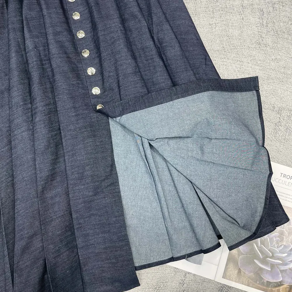 Dior Women Mid-Length Skirt with Snaps Deep Blue Cotton Denim - image 7