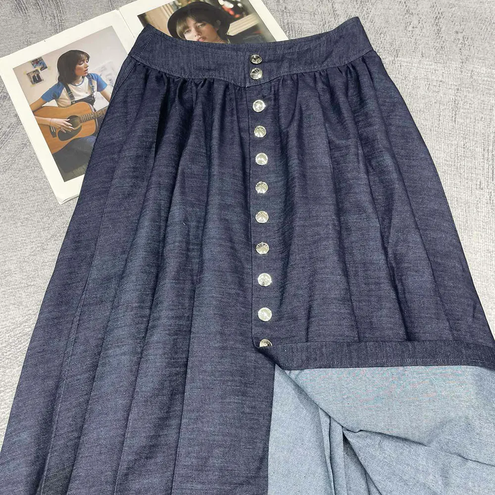 Dior Women Mid-Length Skirt with Snaps Deep Blue Cotton Denim - image 4