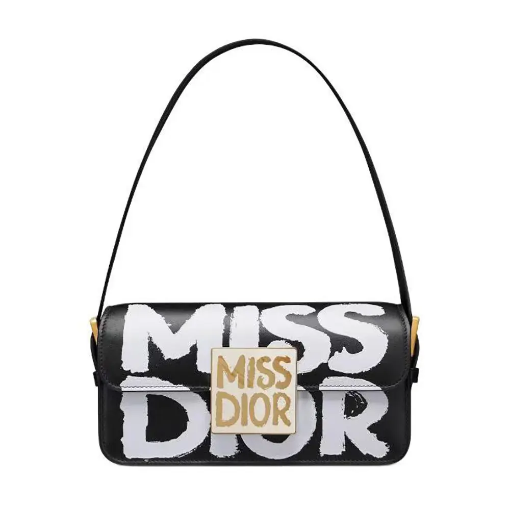 Front view of Dior Women Miss Dior Flap Bag with graffiti print