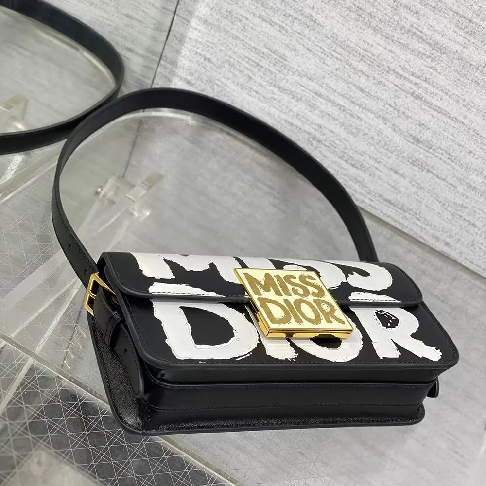 Dior Women Miss Dior Flap Bag Black and White Miss Dior Graffiti Printed Calfskin - image 4