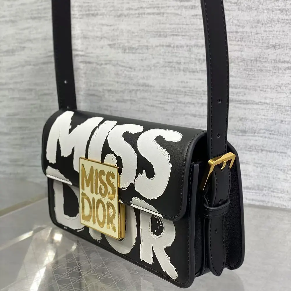 Dior Women Miss Dior Flap Bag Black and White Miss Dior Graffiti Printed Calfskin - image 6