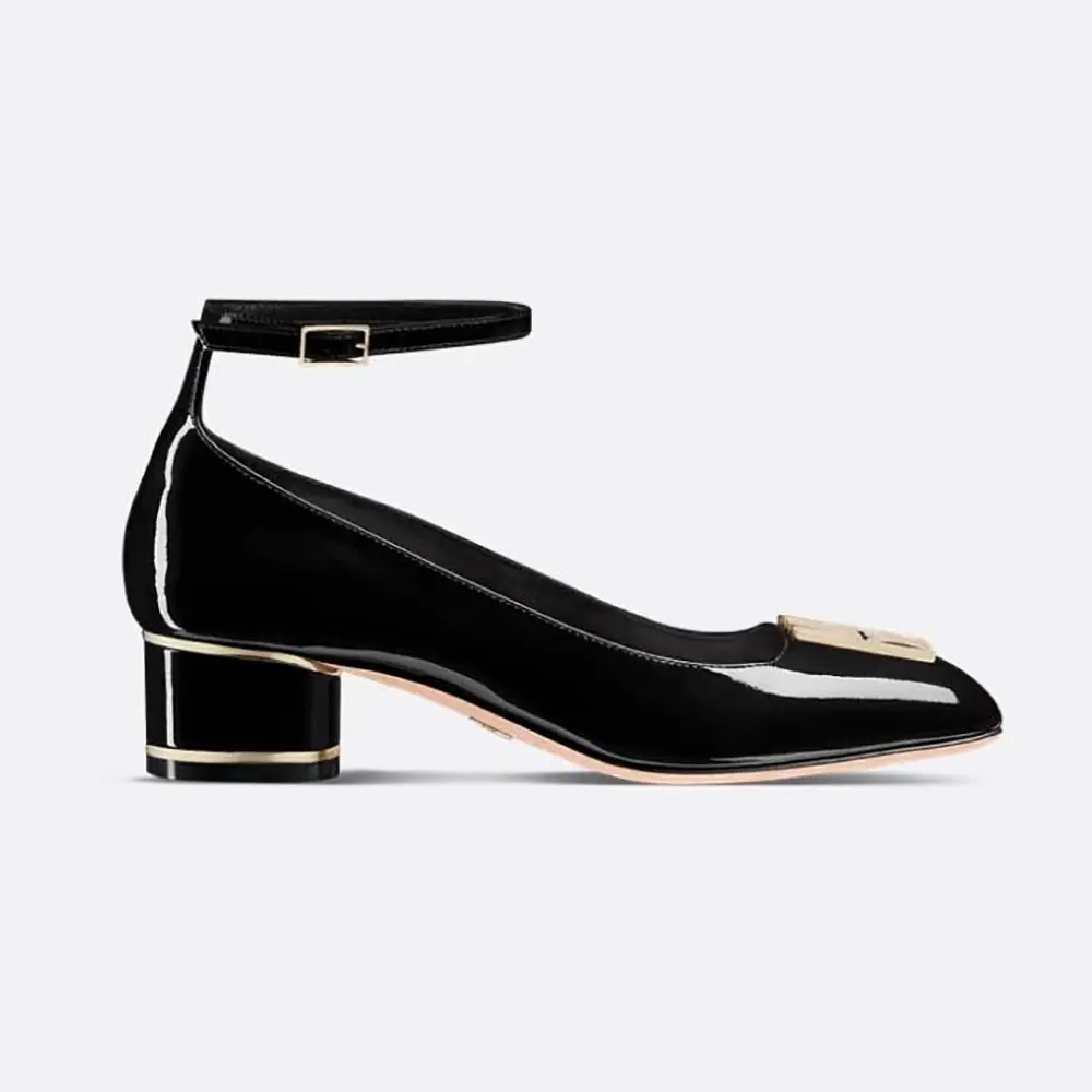 Side profile of Dior Women Miss Dior Pump Black Patent Calfskin showing silhouette