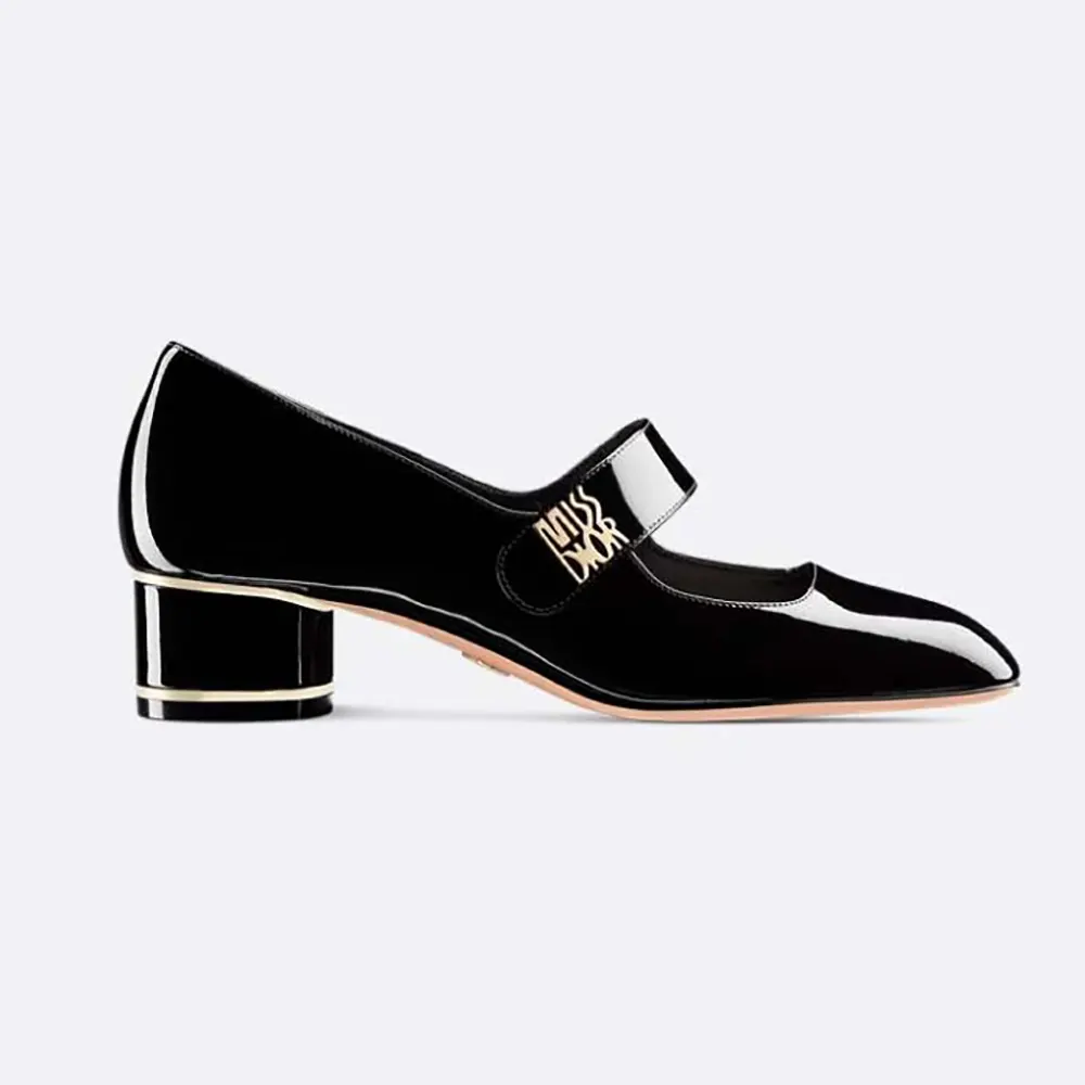 Side view of Dior Women Miss Dior Pump Black Patent Calfskin high heel