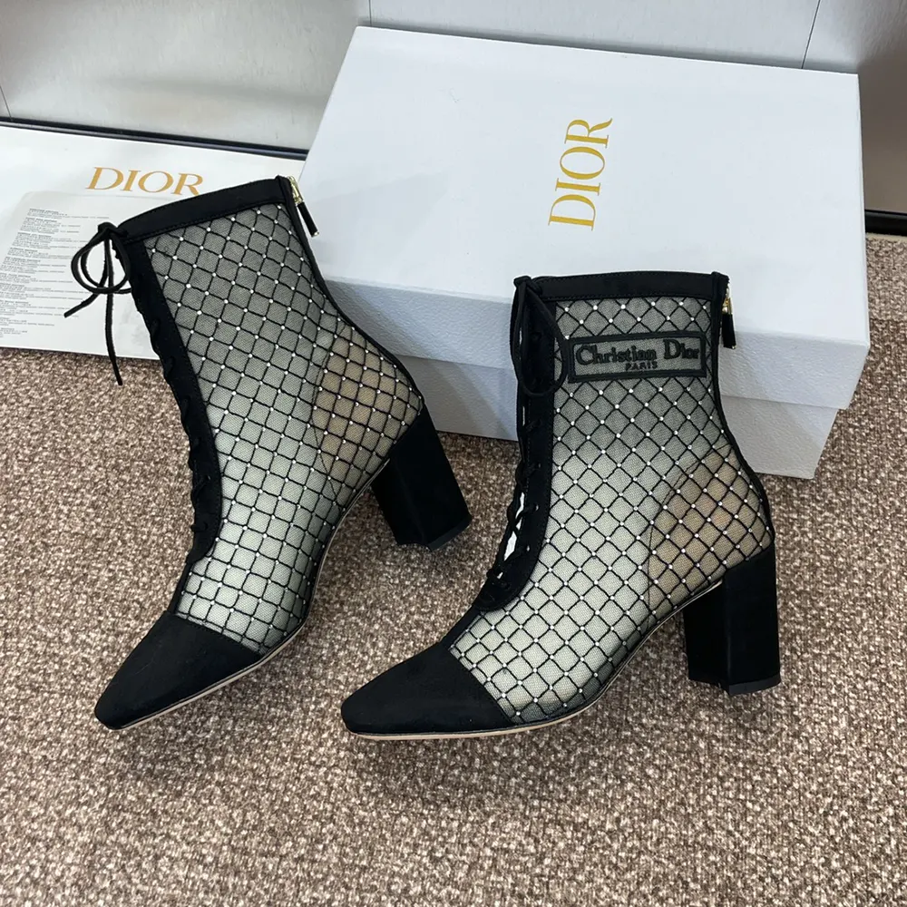 Dior Women Naughtily-D Heeled Ankle Boot Transparent Mesh Embroidered - image 5