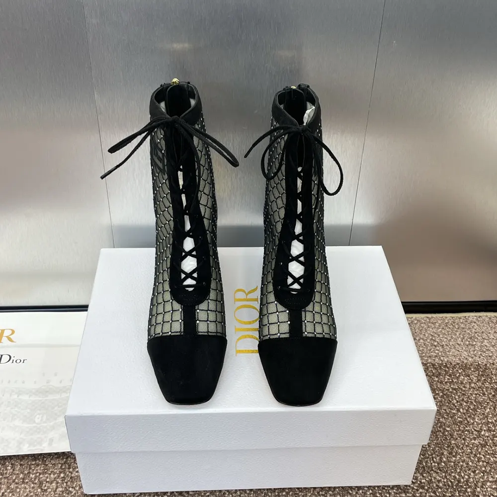 Dior Women Naughtily-D Heeled Ankle Boot Transparent Mesh Embroidered - image 4