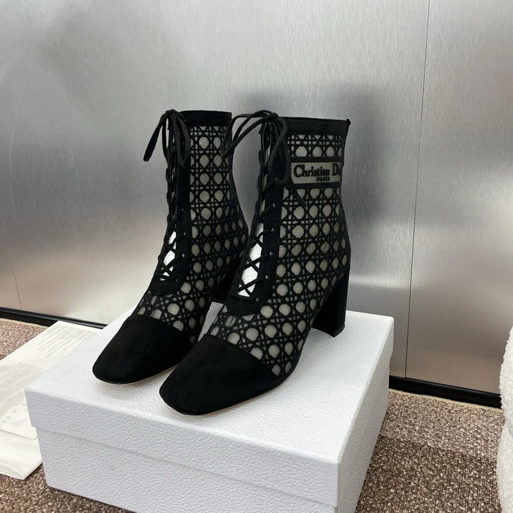 Dior Women Naughtily-D Heeled Ankle Boot Transparent Mesh Embroidered with Black - image 4