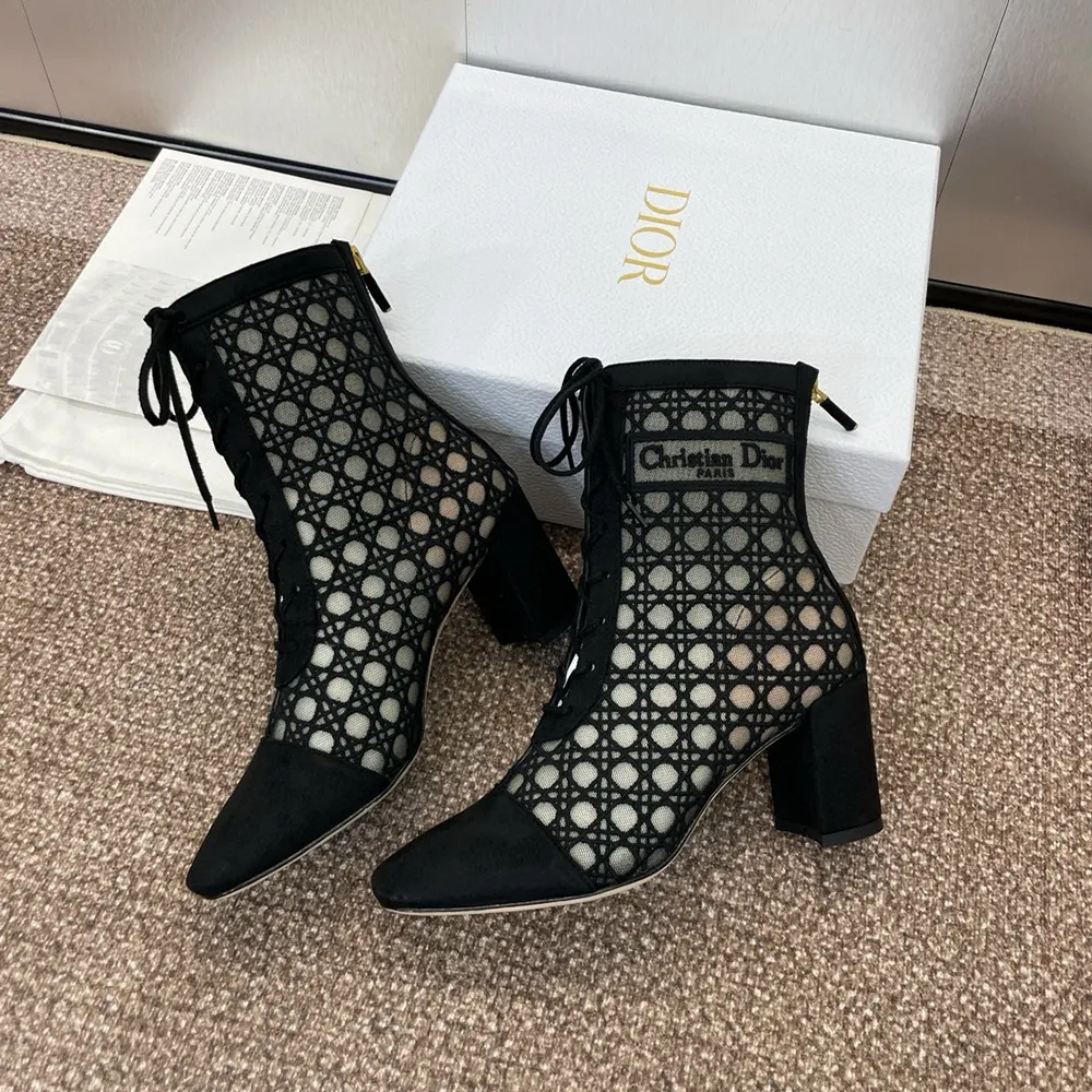 Dior Women Naughtily-D Heeled Ankle Boot Transparent Mesh Embroidered with Black - image 6