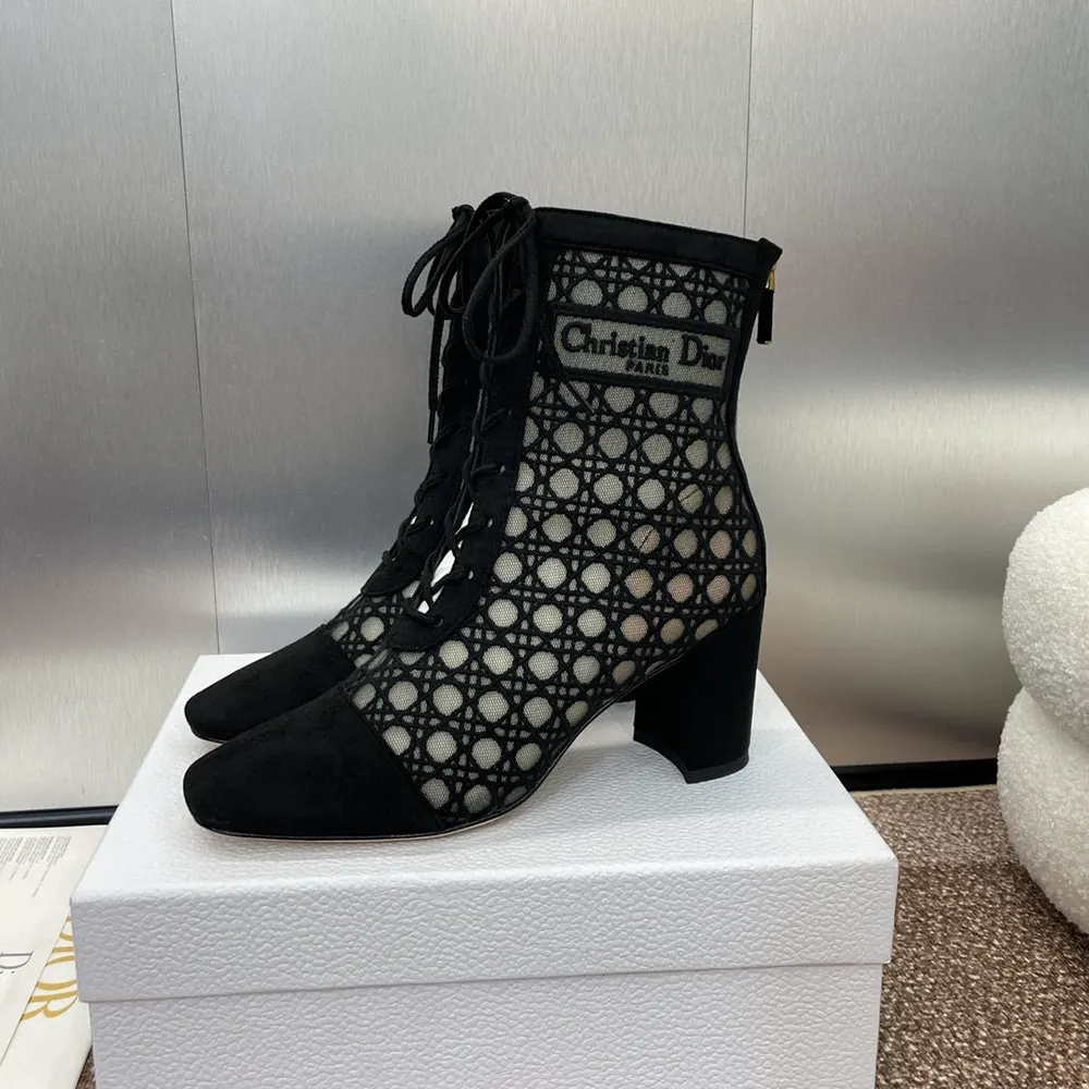 Dior Women Naughtily-D Heeled Ankle Boot Transparent Mesh Embroidered with Black - image 5