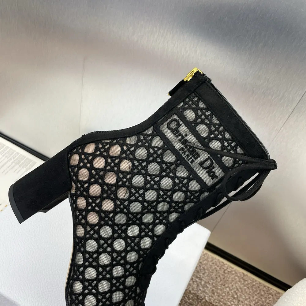 Dior Women Naughtily-D Heeled Ankle Boot Transparent Mesh Embroidered with Black - image 8