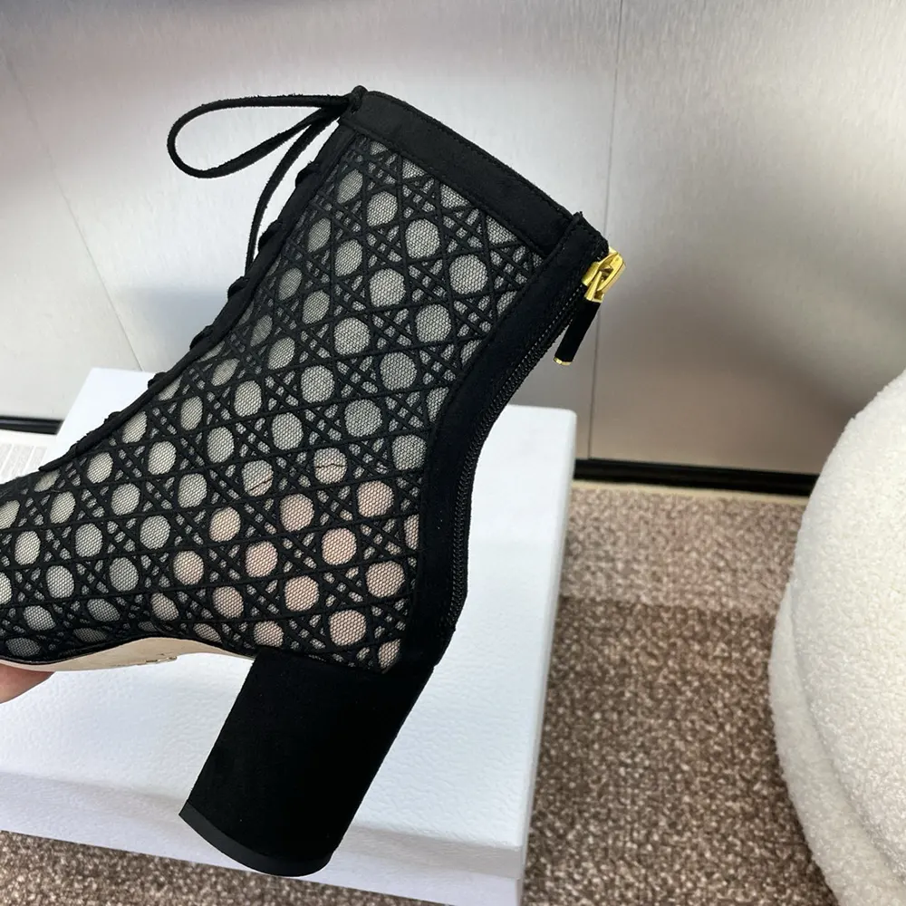 Dior Women Naughtily-D Heeled Ankle Boot Transparent Mesh Embroidered with Black - image 7