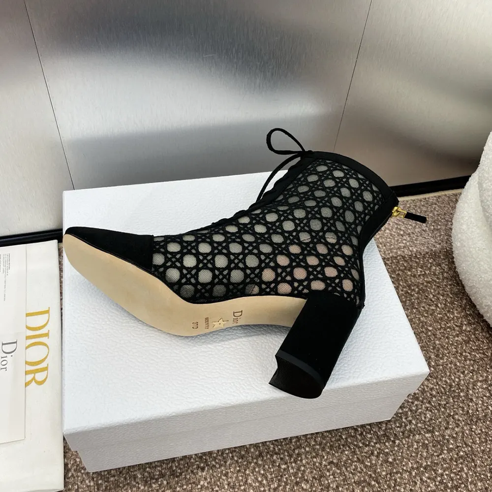 Dior Women Naughtily-D Heeled Ankle Boot Transparent Mesh Embroidered with Black - image 9