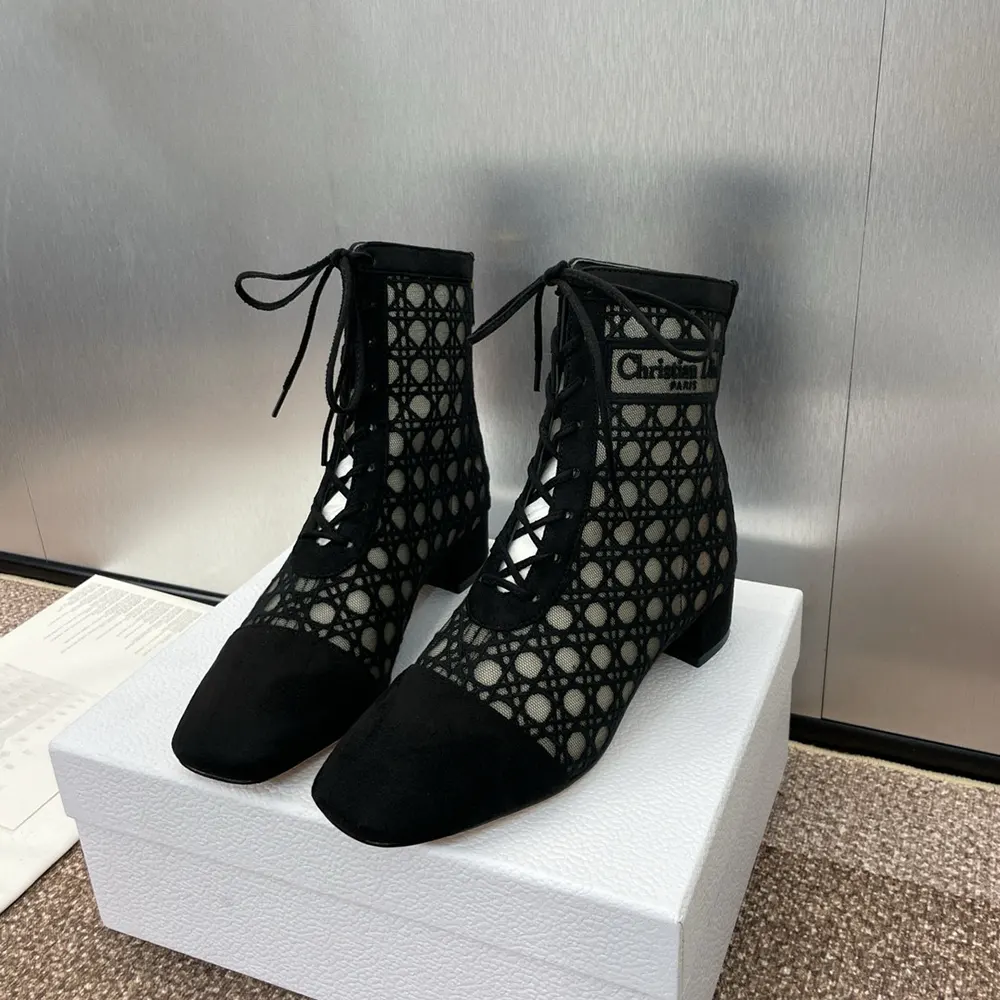 Dior Women Naughtily-D Heeled Ankle Boot Transparent Mesh Embroidered with Black Cannage Motif - image 4