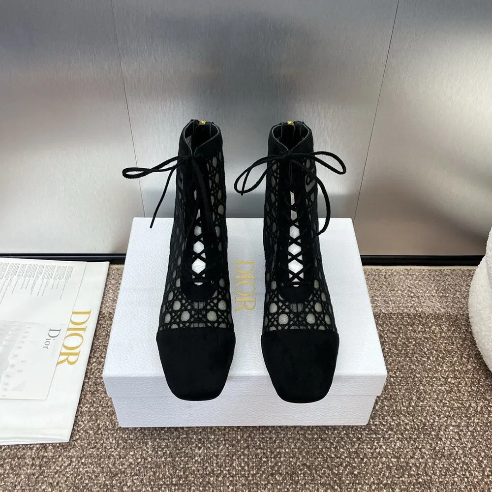 Rear angle showing zipper closure on Dior Women Naughtily-D Heeled Ankle Boot