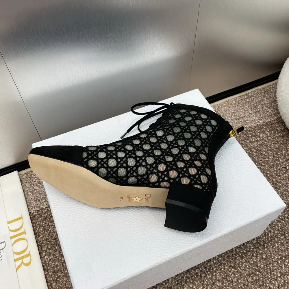Dior Women Naughtily-D Heeled Ankle Boot Transparent Mesh Embroidered with Black Cannage Motif - image 11