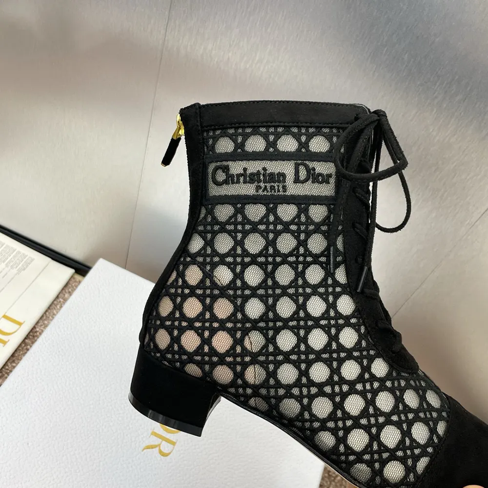 Dior Women Naughtily-D Heeled Ankle Boot Transparent Mesh Embroidered with Black Cannage Motif - image 10