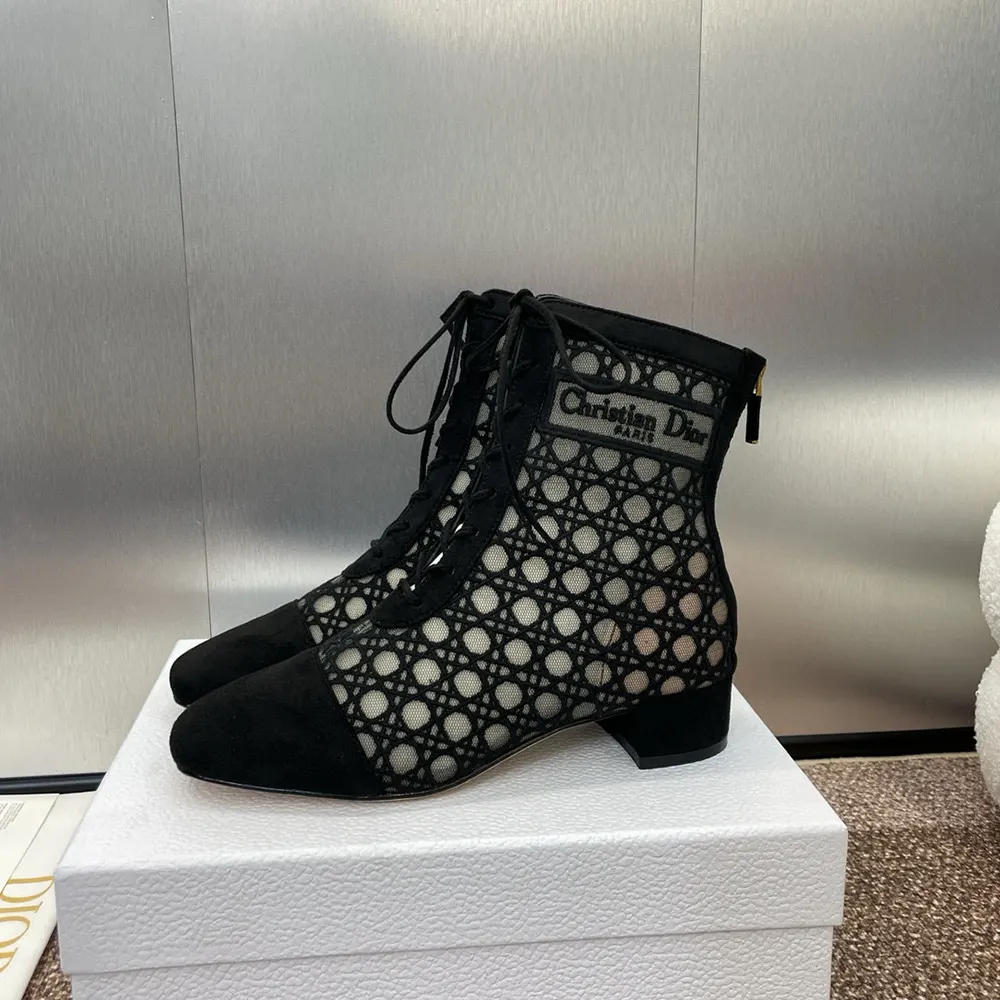 Dior Women Naughtily-D Heeled Ankle Boot Transparent Mesh Embroidered with Black Cannage Motif - image 7