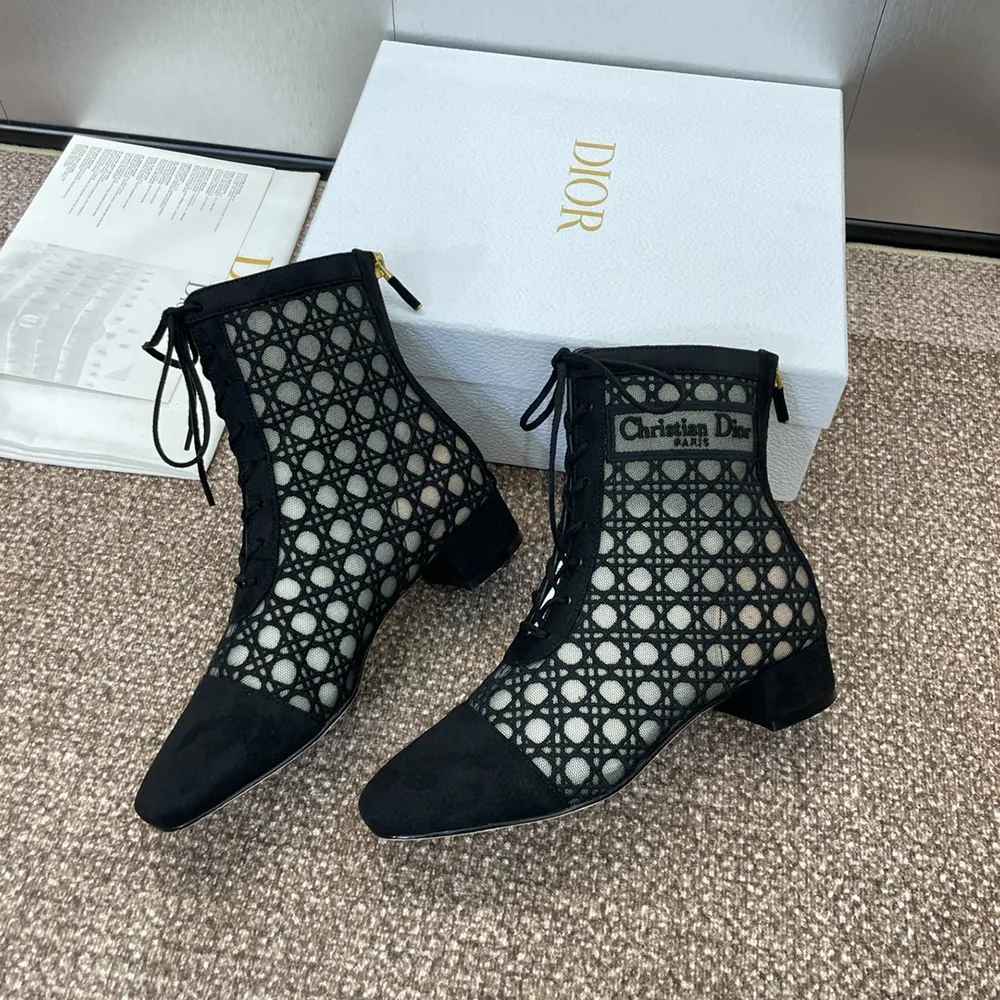 Dior Women Naughtily-D Heeled Ankle Boot Transparent Mesh Embroidered with Black Cannage Motif - image 6