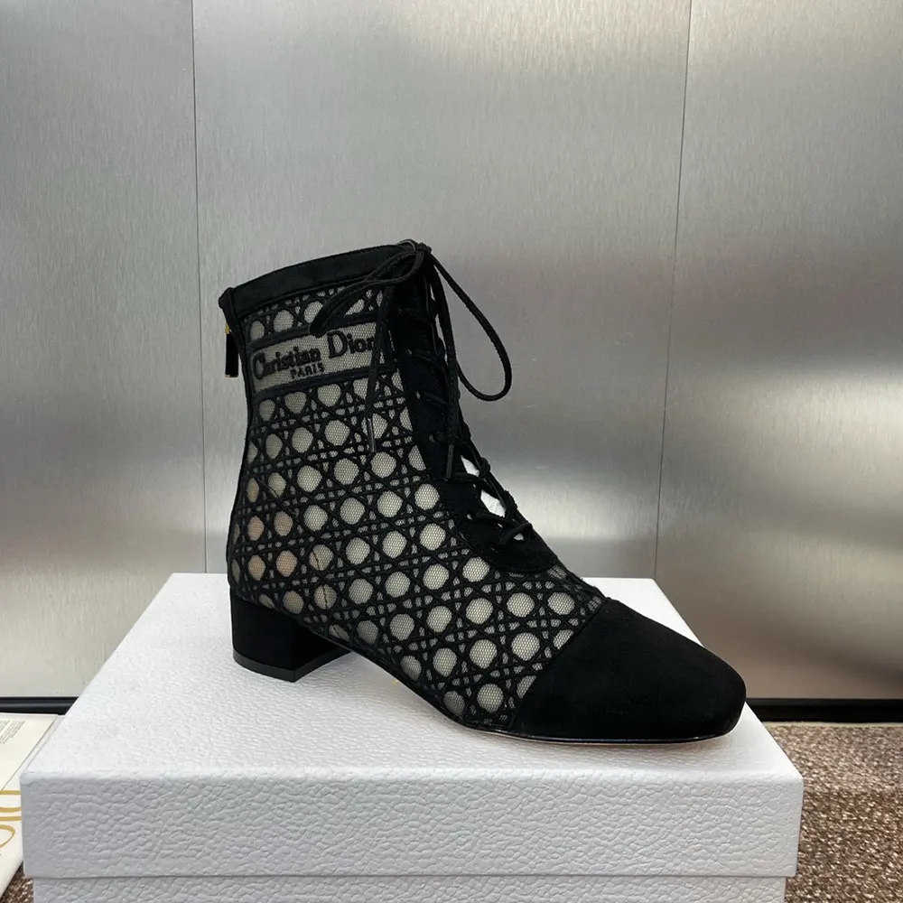 Dior Women Naughtily-D Heeled Ankle Boot Transparent Mesh Embroidered with Black Cannage Motif - image 8
