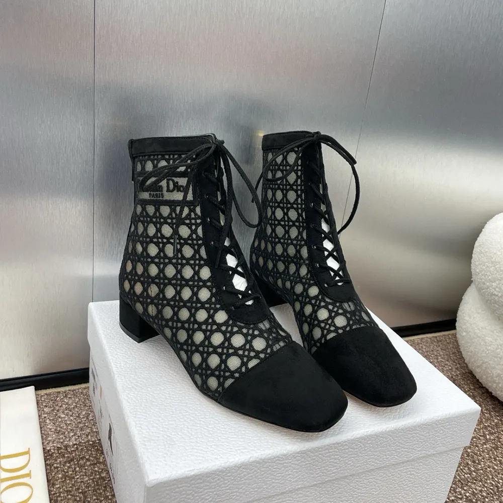 Dior Women Naughtily-D Heeled Ankle Boot Transparent Mesh Embroidered with Black Cannage Motif - image 5